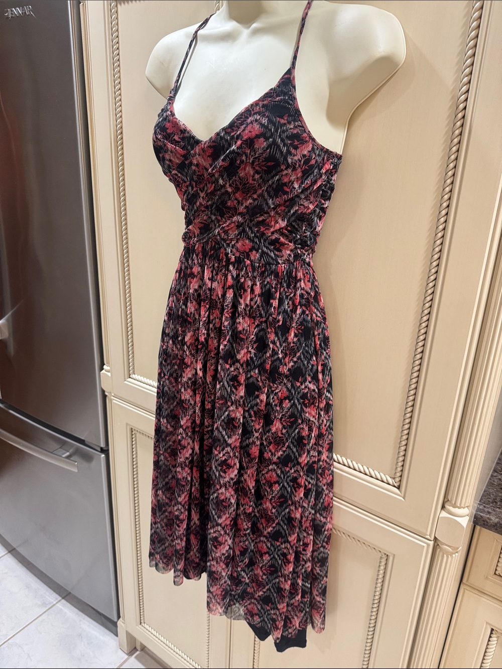 Free People Pink & Black Floral Print Spaghetti Strap Dress XS